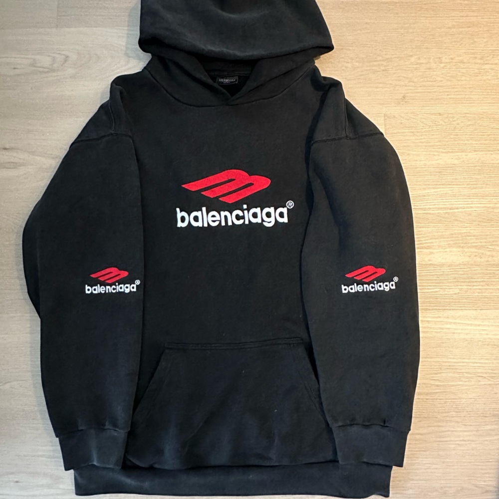 BALENCIAGA 3B SPORTS ICON HOODIE OVERSIZED IN BLACK/RED/WHITE